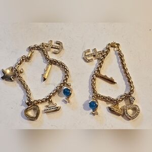 2 Gold Tone Nautical Themed Charm Bracelets